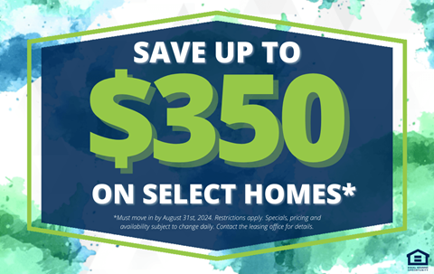 save up to 50 on select homes with a blue and green sign